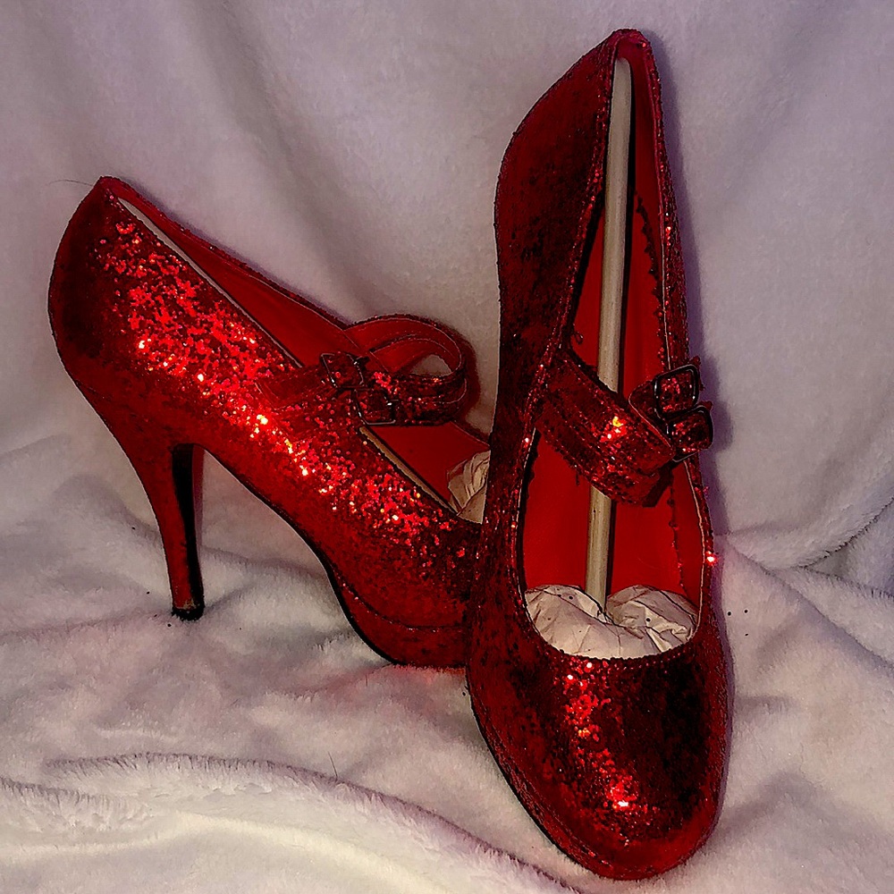 4” Double Strap Glitter Mary Jane heels. Red in color. Women’s 8. Ellie brand.